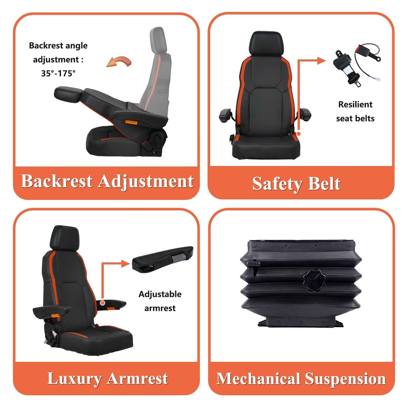 Universal Customizable Excavator Seat for Kobelco Hitachi John Deere